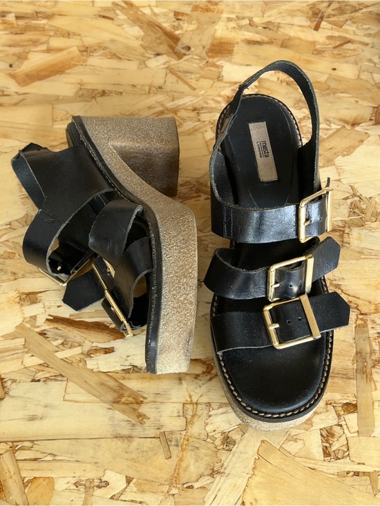 Miista Shoes - Miista Black Leather Platform Sandals with Brass Buckles